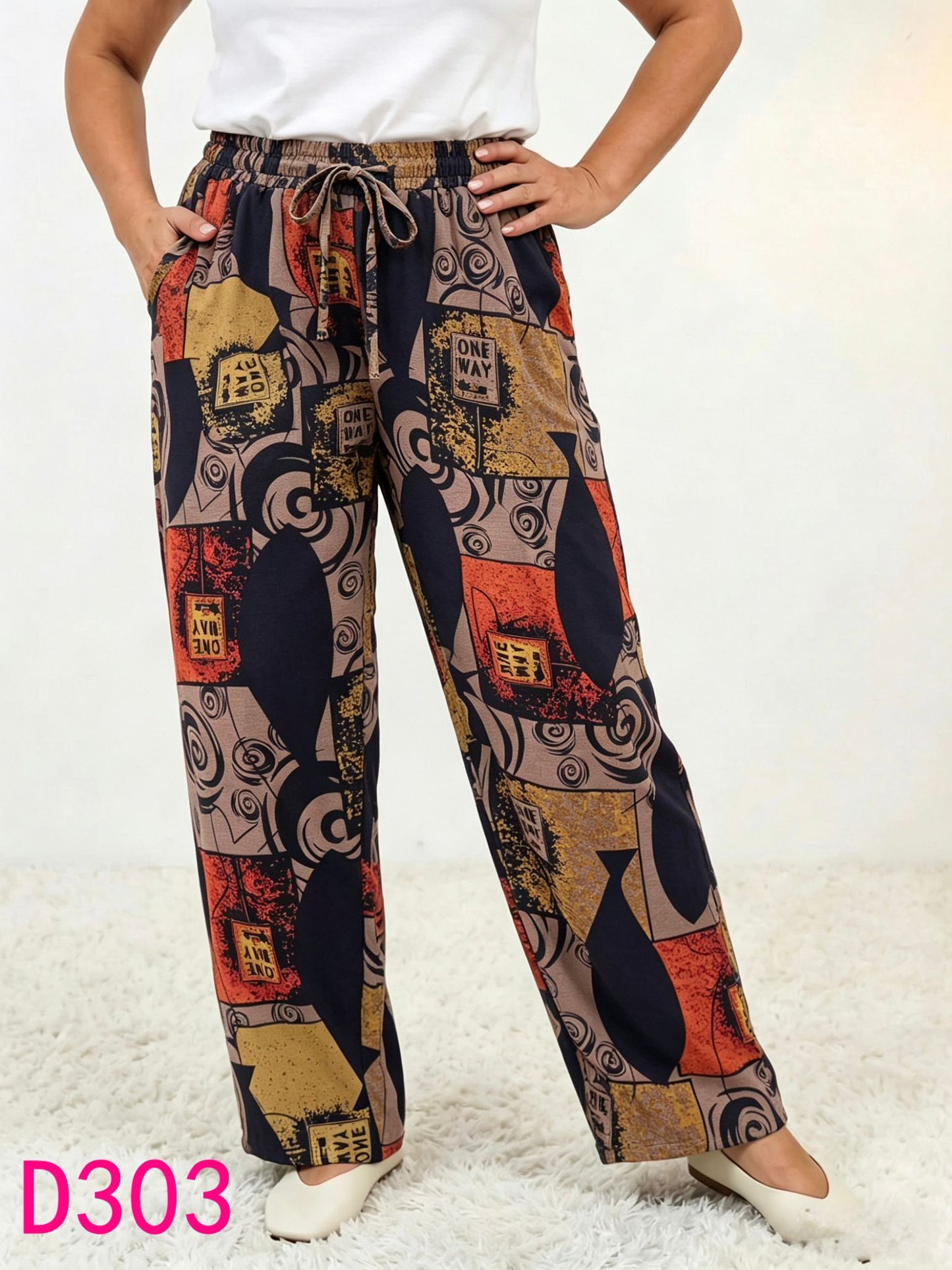 Pantaloni lungi largi din Bumbac Slub D303