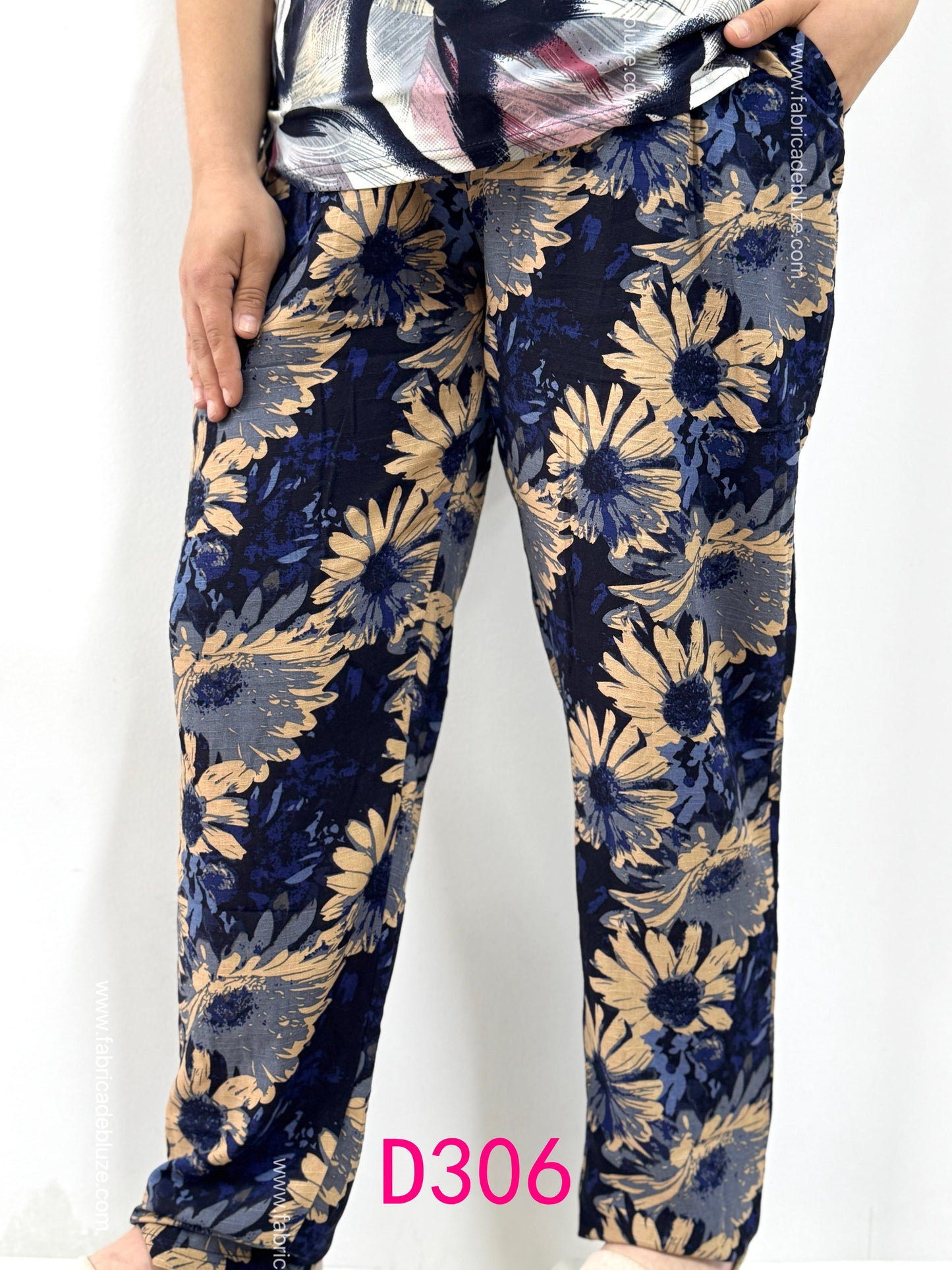 Pantaloni lungi largi din Bumbac Slub D306