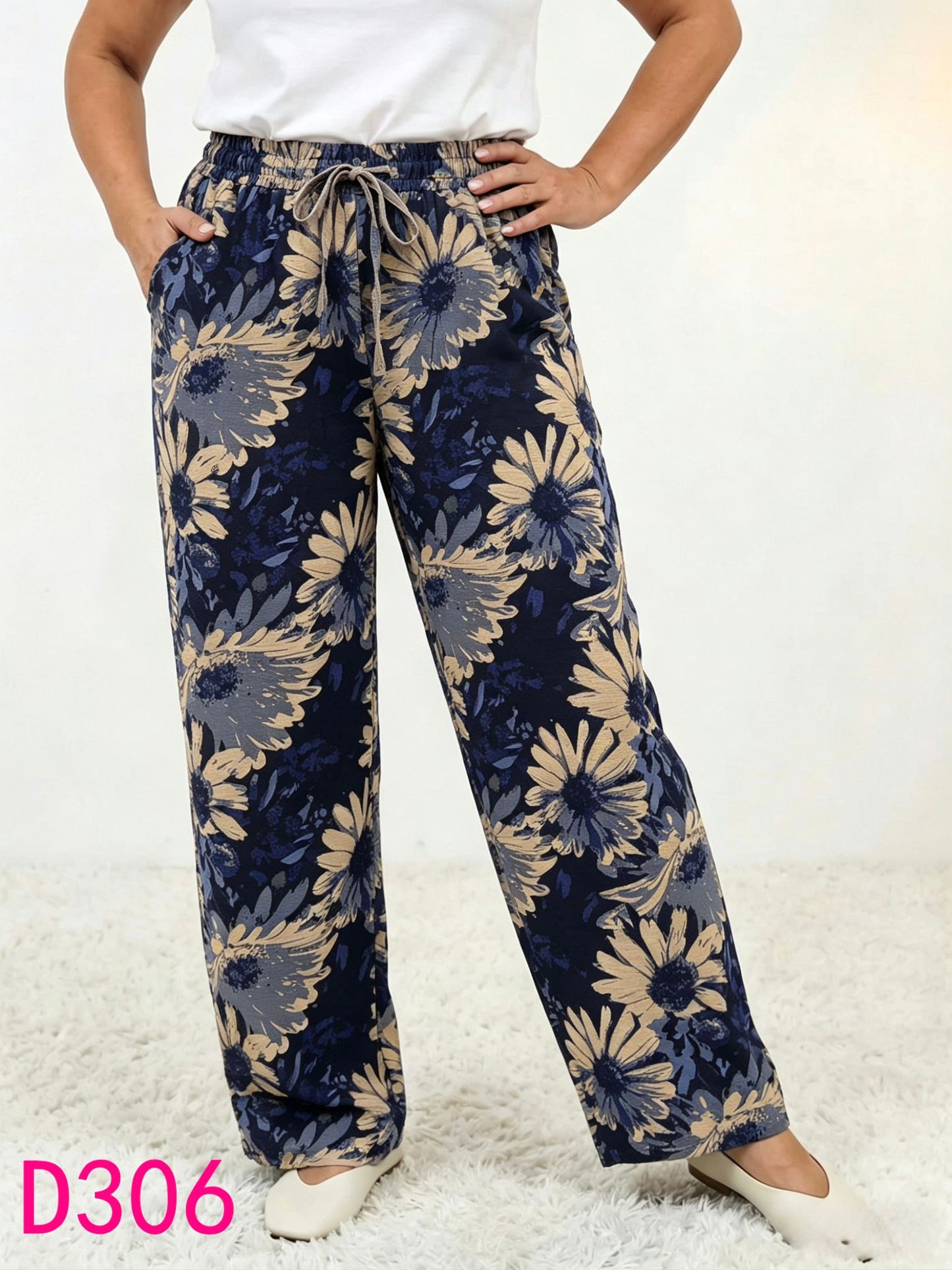 Széles szárú pamut laza nadrág D306