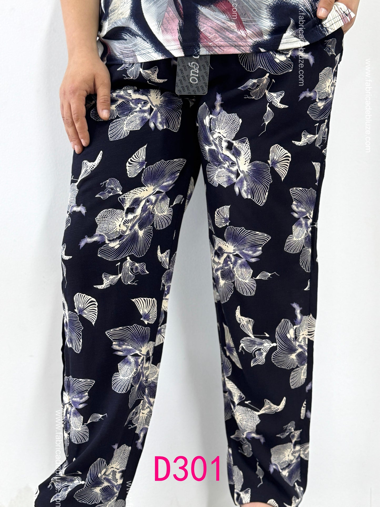 Pantaloni lungi largi din Bumbac Slub D301